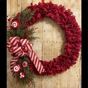 Burlap candy cane/peppermint candies berry Wreath